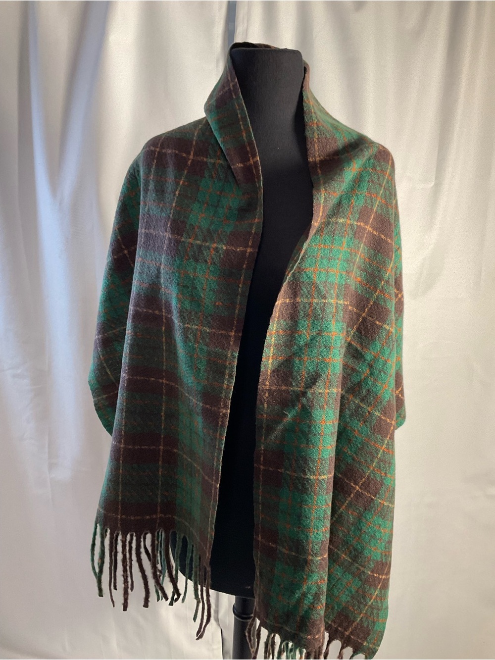 Y.E. Blosson Women's Green Brown Plaid Shawl/Wrap Fringe Accents